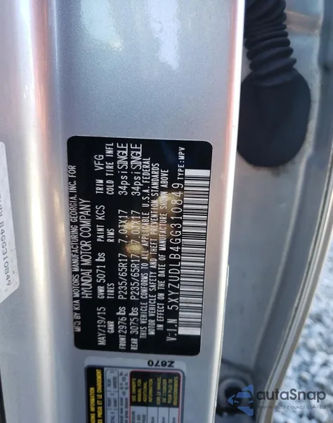 2016 Hyundai Santa Fe Sport from USA, damaged, VIN 5XYZUDLB4GG310849